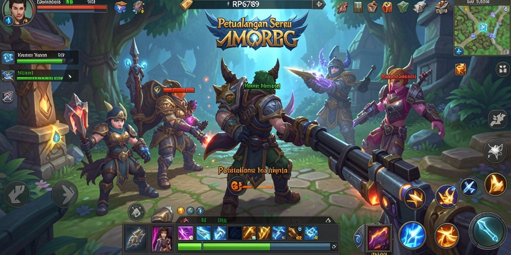 Screenshot utama RP6789 menampilkan suasana pertempuran intens dalam dunia MMORPG.